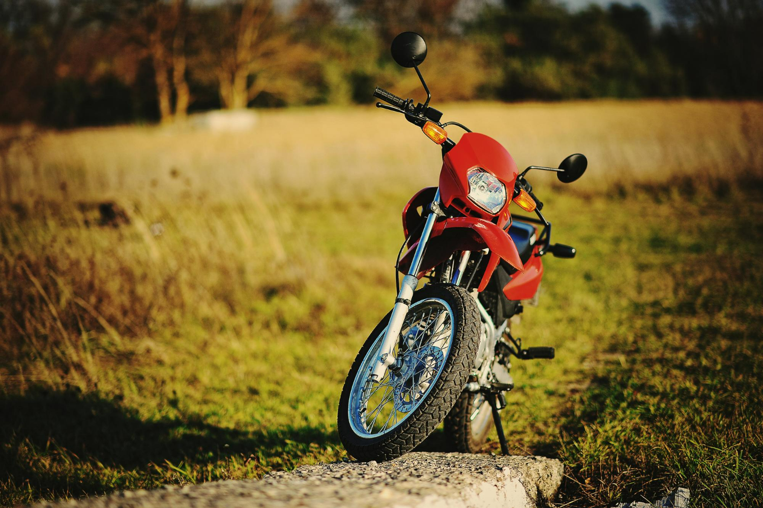 Imagem ilustrando o conteúdo sobre moto enduro mostrando uma motocicleta em meio a um campo com vegetação rasteira.
