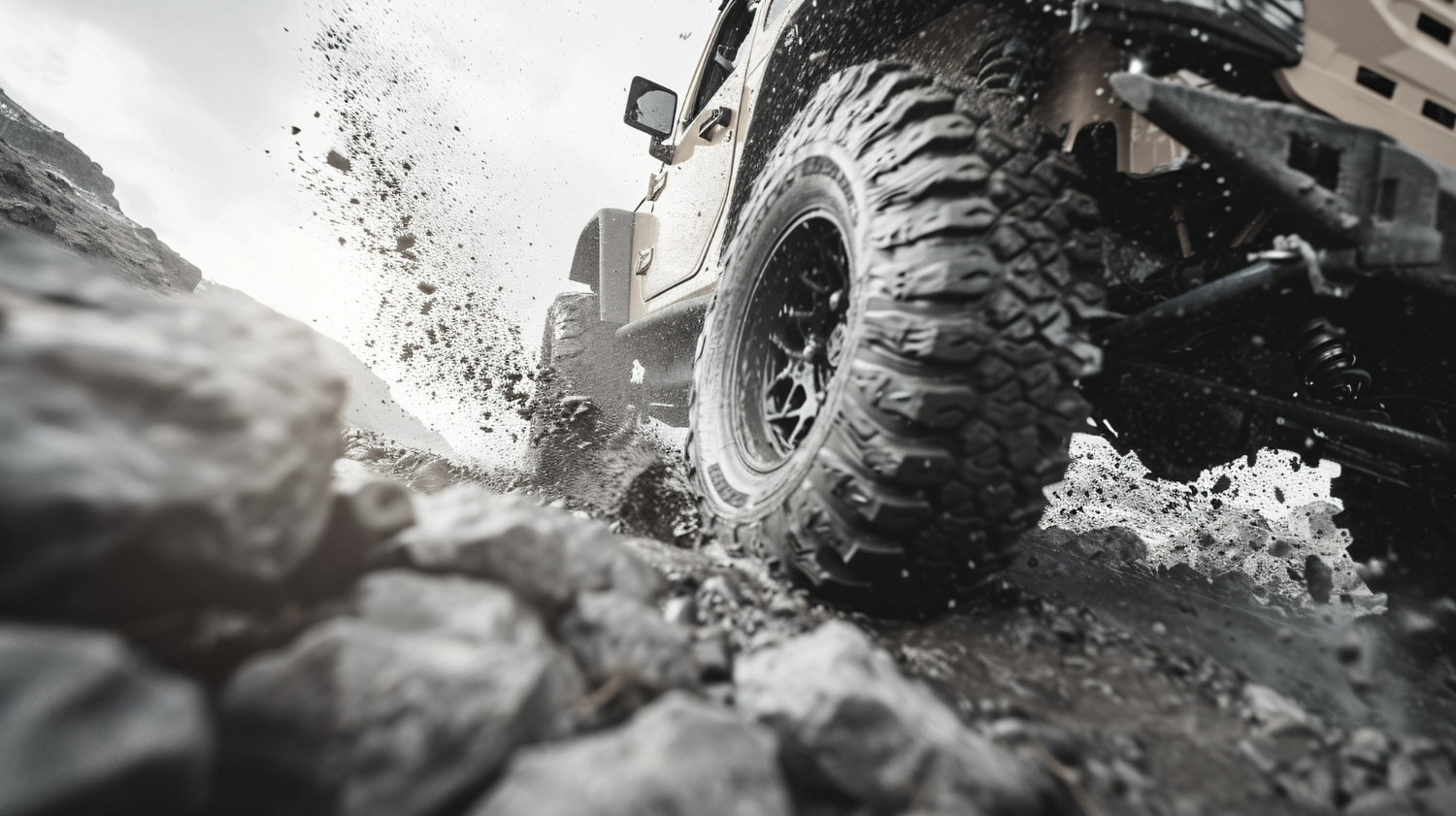 Imagem gerada por IA ilustrando o conteúdo sobre trilhas off road, mostrando um carro utilziado em trilhas.