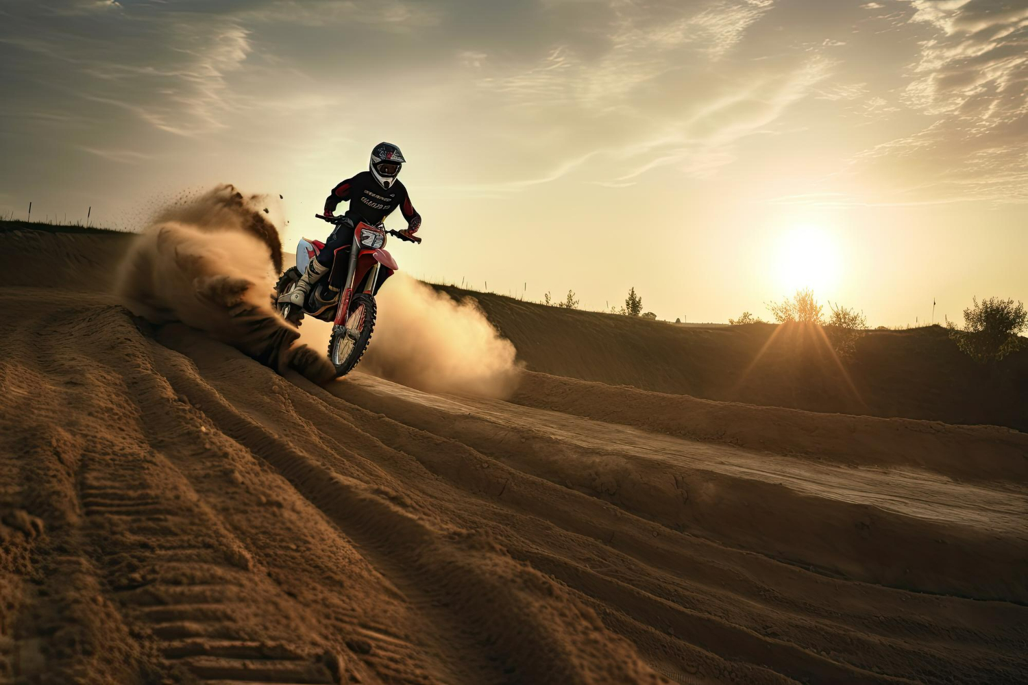 Imagem ilustrando o conteúdo sobre protetor de pescoço para trilha mostrando um piloto de motocross usando o equipamento em sua corrida.