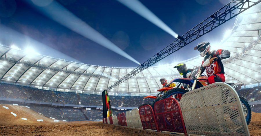 Imagem ilustrativa sobre corrente para moto mostrando competidores de motocross em suas posições para iniciar uma corrida.