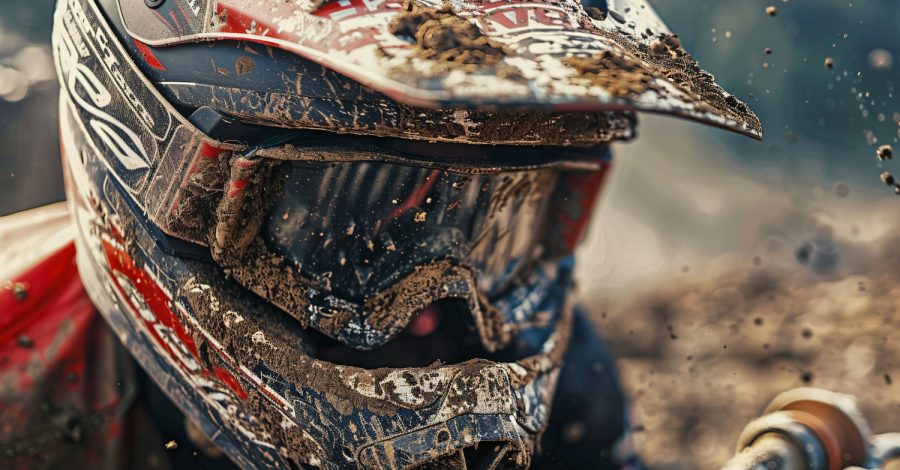 Imagem ilustrando o conteúdo sobre motocross infantil mostrando um competidor de perto.