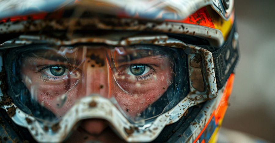 Imagem ilustrativa sobre óculos de motocross mostrando um competidor usando seu óculos em segurança após conferir dicas de como escolher a melhor opção.