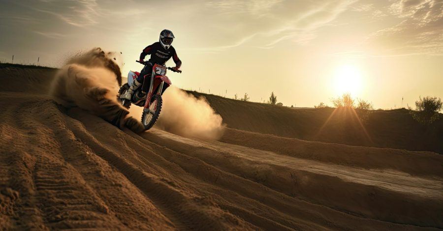 Imagem ilustrando o conteúdo sobre protetor de pescoço para trilha mostrando um piloto de motocross usando o equipamento em sua corrida.